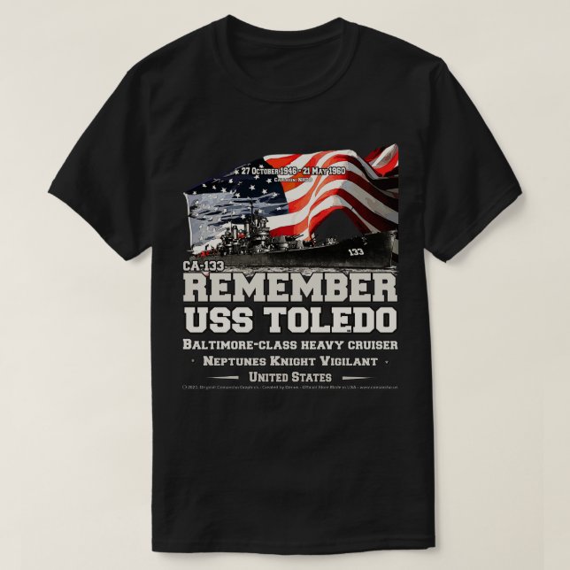 Camiseta LEMBRE-SE DOS USS Toledo CA133 veteranos pesados d (Frente do Design)