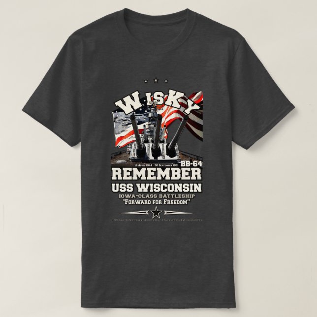 Camiseta LEMBRE-SE DOS USS Wisconsin B64 Veteranos do Batal (Frente do Design)