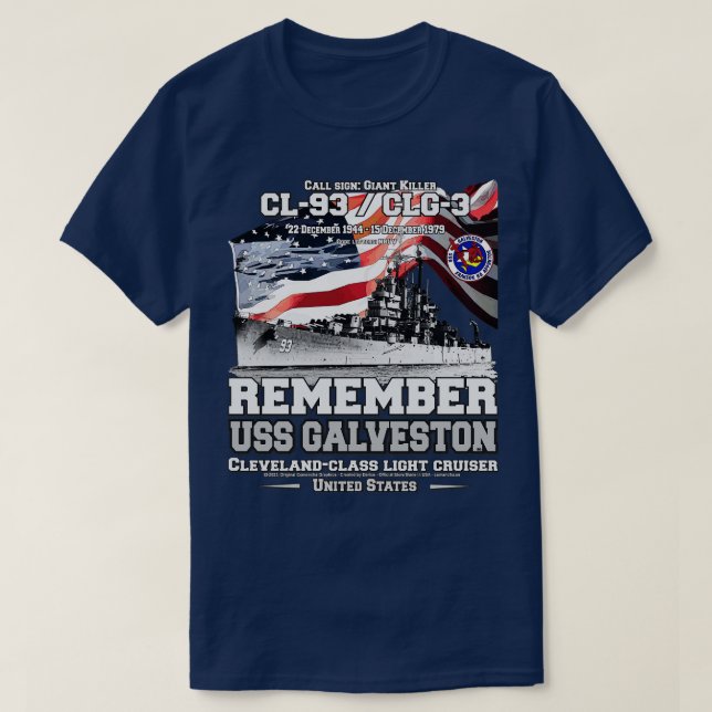Camiseta LEMBREM-SE DOS USS Galveston CL93 veteranos Marinh (Frente do Design)