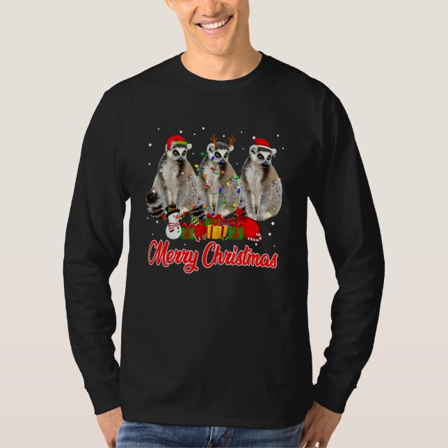 Camiseta Lemur Christmas Pajama Funny Xmas Lights (Frente)