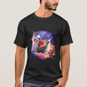 Camiseta Lemur Riding Llama Unicorn Comendo Bolo
