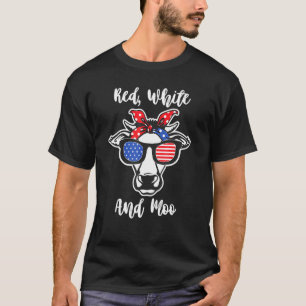 Camiseta Lenço de cabeça de vaca MOO vermelho branco Óculos
