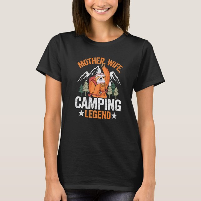 Camiseta Lenda da Esposa Mãe Camping RV Camper Sloth Mulher (Frente)