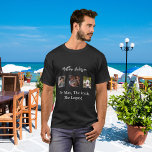 Camiseta Lenda do mito do homem branco preto<br><div class="desc">Um clássico fundo negro. Personalize e adicione 3 fotos e nome. Texto: O Homem,  O Mito,  A Lenda. Para o homem na sua vida,  marido,  pai,  amigo,  irmão.</div>