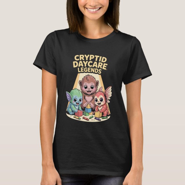 Camiseta Lendas de Creche de Criptozoários Criaturas Fofas  (Frente)
