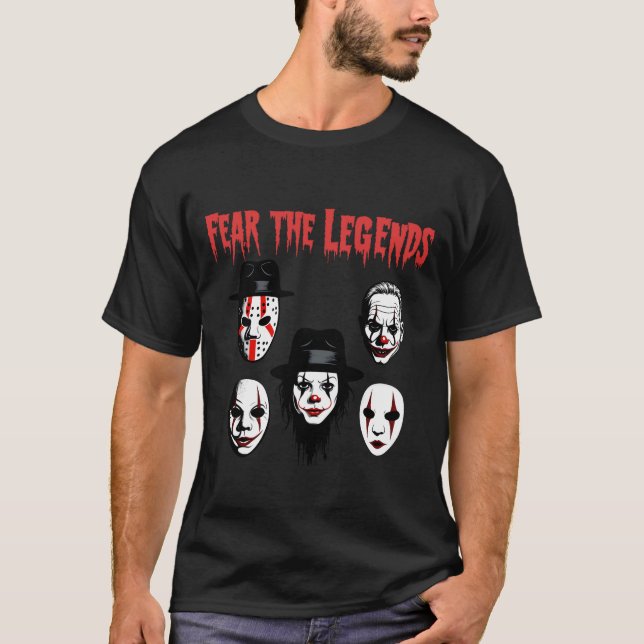 Camiseta Lendas de Máscaras de Filmes de Terror (Frente)