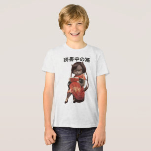 Camiseta Lendo Gato em Cheongsam - Arte Kanji de Anime Retr