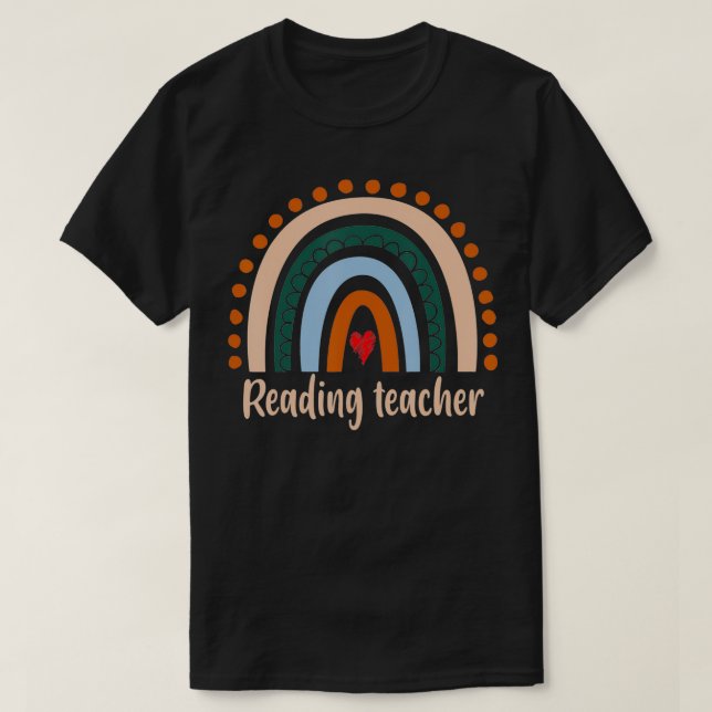Camiseta Lendo o professor Boho Rainbow De Volta À Escola A (Frente do Design)