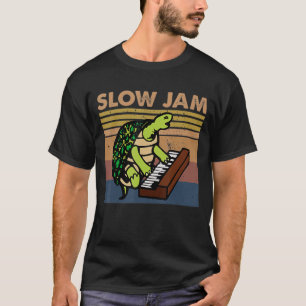 Camiseta Lenta Jam Tee Engraçada Tartaruga Brincando Piano