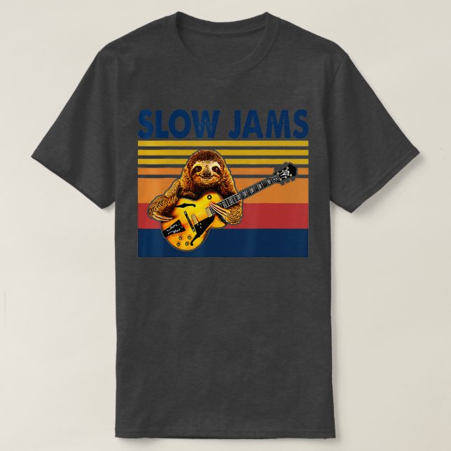 Camiseta Lento Jams GUITAR Engraçado Sloth Tocar Violão (Frente do Design)
