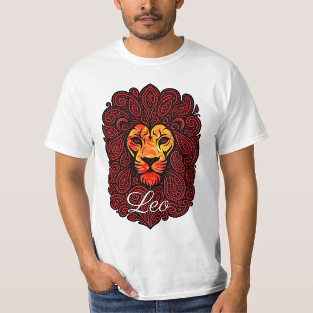 Camiseta Leo astrology birth sign zodiac lion head paisley (Frente)