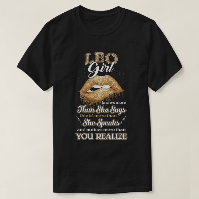Camiseta Leo Girl Sabe Mais Do Que Diz Aniversário De Julho (Frente do Design)