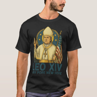 Camiseta Leo Xiv Novo Papa Novo Bandeira de Esperança Retro