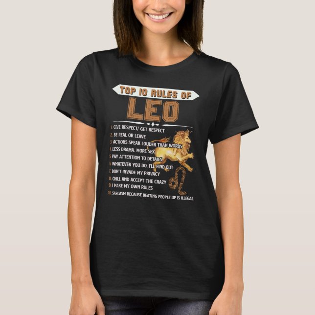 Camiseta Leo Zodiac Birthday Dotou 10 Regras Mais Important (Frente)