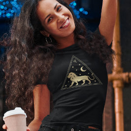 Camiseta Leo Zodiac - Símbolo de Incêndio em Dourado