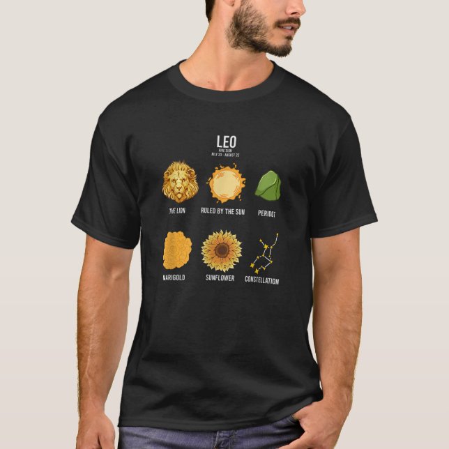 Camiseta Leo Zodiac - Sinal Fatos Elementos Horóscopo Astro (Frente)