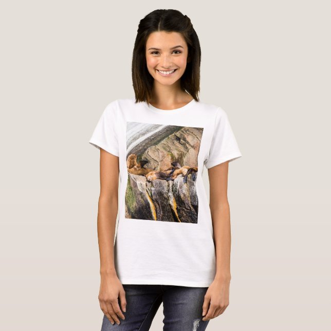 Camiseta Leões Do Mar Deitados Nas Rochas (Frente Completa)