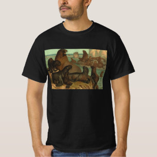 Camiseta Leões-Marinhos na Praia, Vida Marinha Animal Vinta