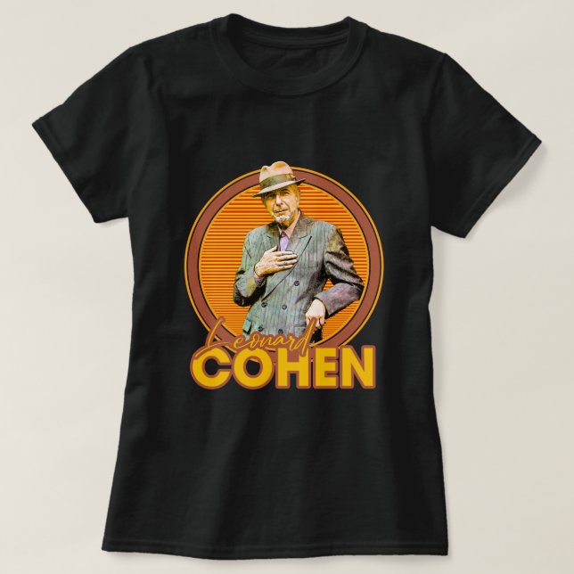 Camiseta Leonard Cohen 70s Estilo estético Fan Art (Frente do Design)
