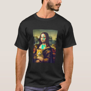 Camiseta Leonardo da Vinci s Mona Lisa segurando um gato en