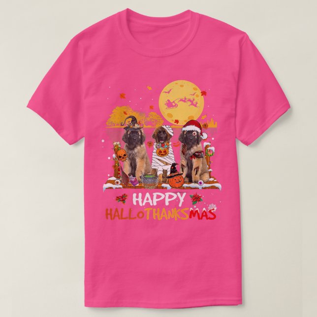 Camiseta Leonberger Happy Hallothanksmas Halloween Thanksgi (Frente do Design)