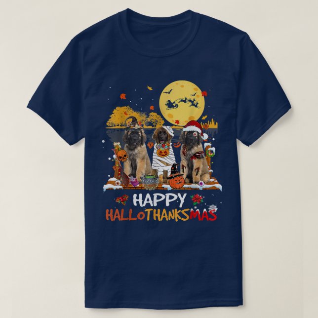 Camiseta Leonberger Happy Hallothanksmas Halloween Thanksgi (Frente do Design)