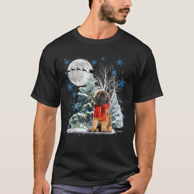 Camiseta Leonberger Sob Moonlight Snow Christmas Pajama T (Frente)