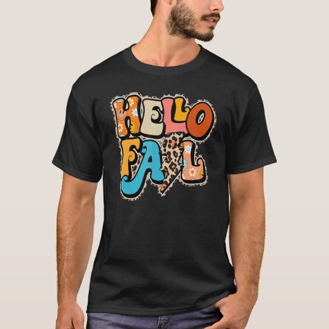 Camiseta Leopard Alô Queda Folha de Abóbora Queda outono (Frente)