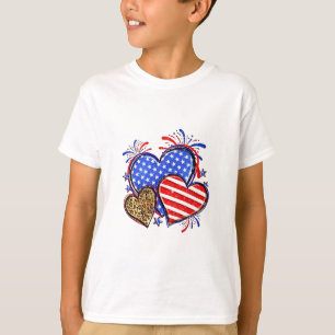 Camiseta Leopard American Flag Heart 4 de julho dos EUA