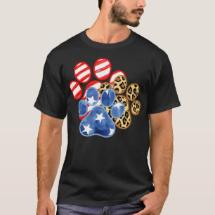 Camiseta Leopard American Flag Hearts Em 4 De Julho Paw