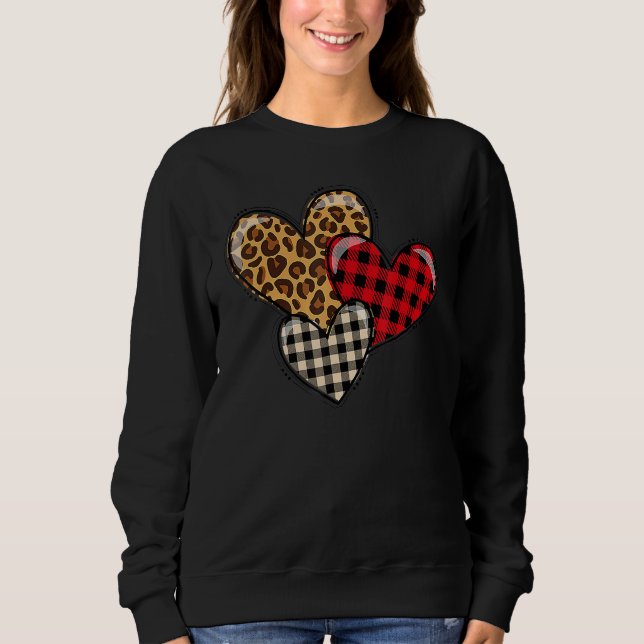 Camiseta Leopard and Plaid Print Heart Valentine Love Like  (Frente)