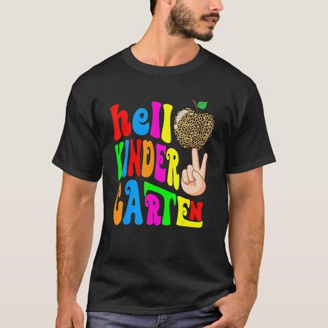 Camiseta Leopard Apple Hello Kindergarten Teacher Kids Back (Frente)
