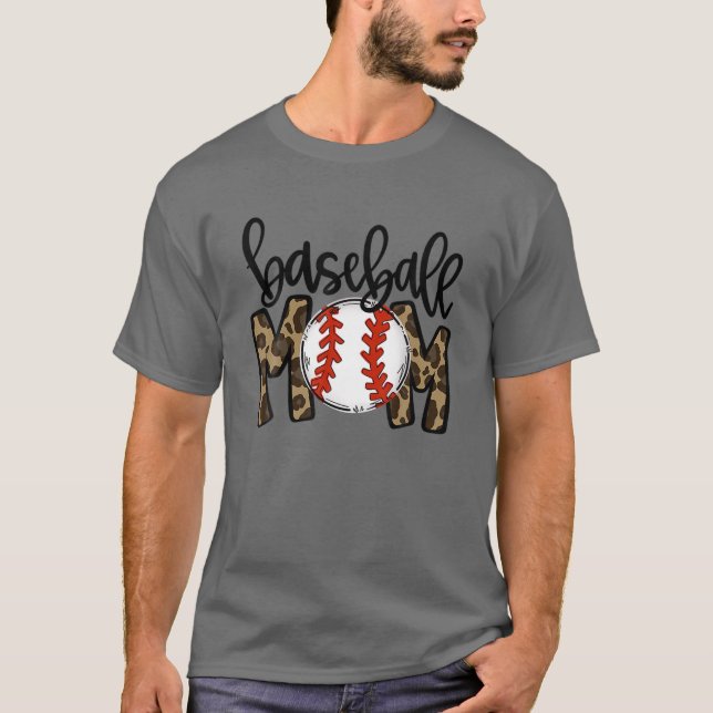 Camiseta Leopard Baseball Dia da Mãe Víbula Bola Mãe Mãe Mo (Frente)