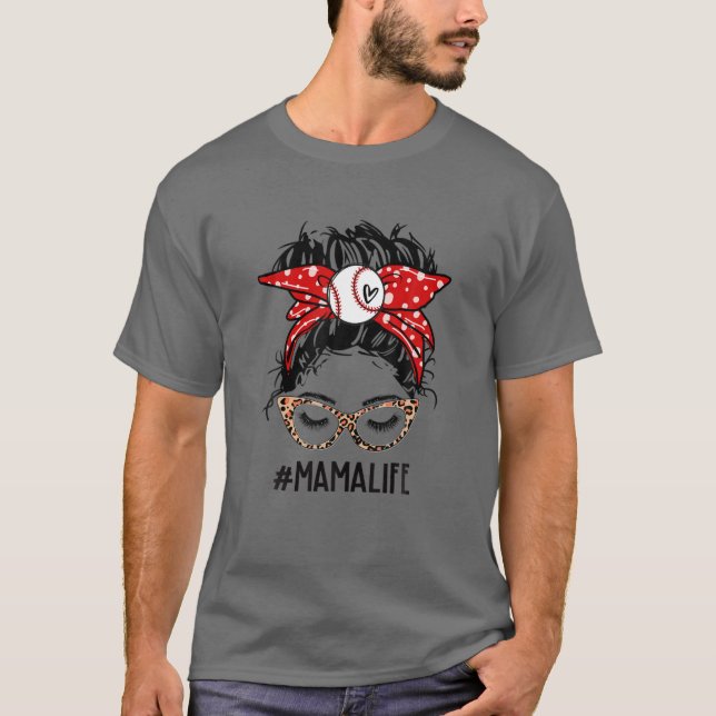 Camiseta Leopard Baseball Mama Vida Mensageira Jogo de Arma (Frente)