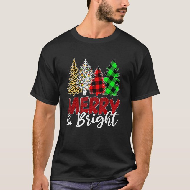 Camiseta Leopard Buffalo Plaid Merry And Bright Christmas T (Frente)