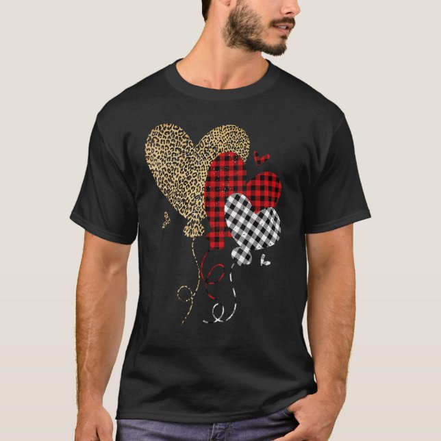 Camiseta Leopard Buffalo Red Black Plaid Heart Funny Valent (Frente)