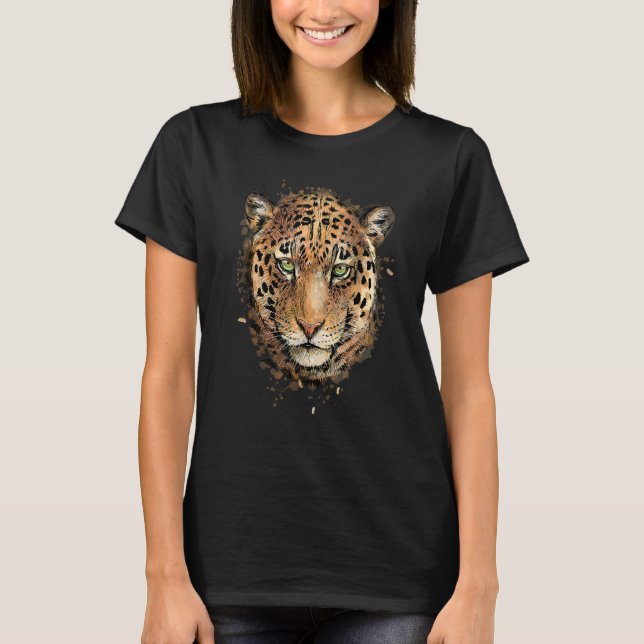 Camiseta Leopard Cheetah Jaguar Head Watercolor (Frente)