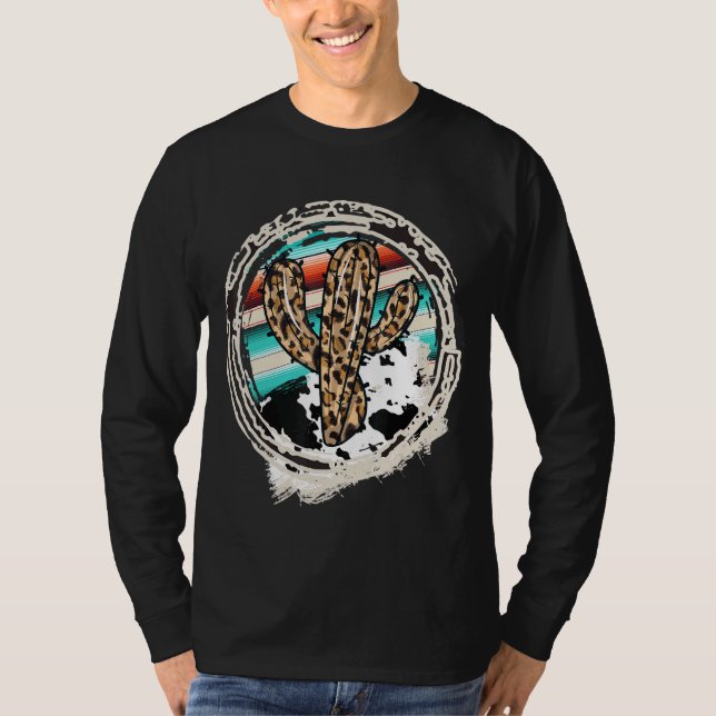 Camiseta Leopard Cow Patterno Cactus Serape Impressão Cowgi (Frente)