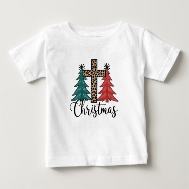 Camiseta Leopard Cross Christmas Trees Christian (Frente)