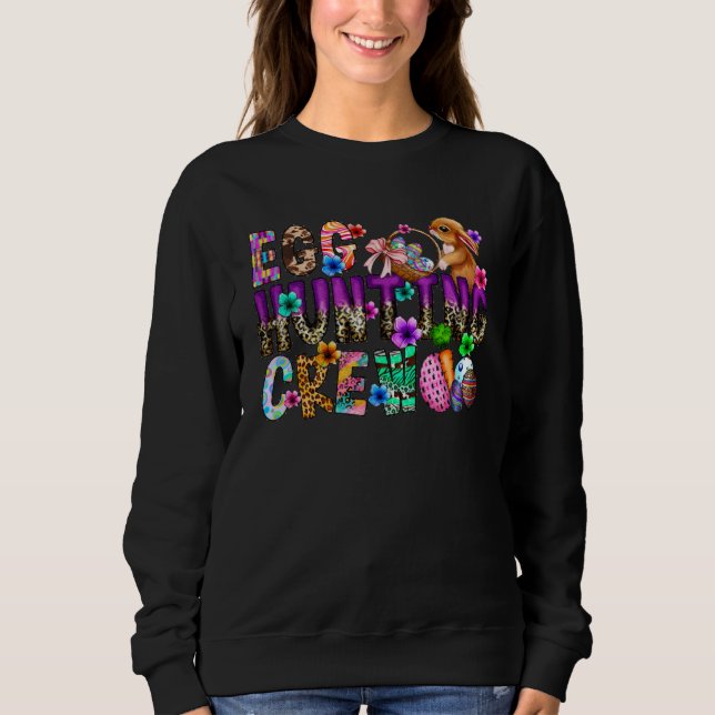 Camiseta Leopard Easter Bunny Face Egg Hunting Crew Family  (Frente)