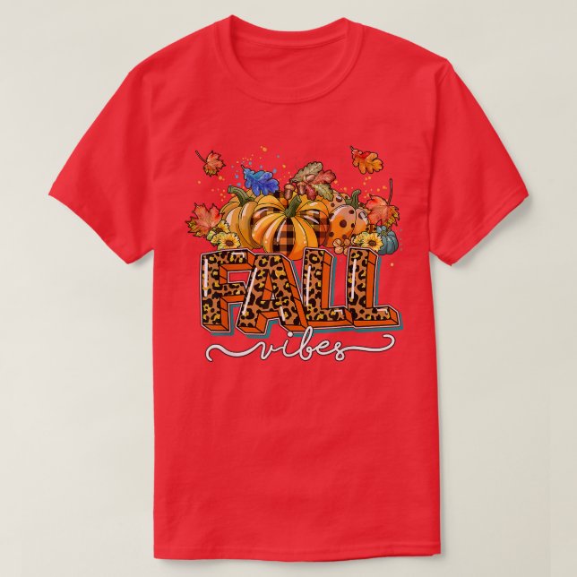 Camiseta Leopard Fall Vibes Pumpkin Season Autumn Leaves (Frente do Design)