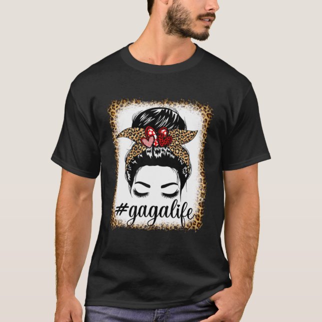 Camiseta Leopard Gaga Life Messy Bun Dói Dia das Mães (Frente)
