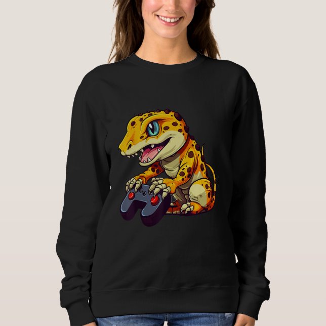 Camiseta Leopard Gecko Playing Video Game Lizard & Reptiles (Frente)