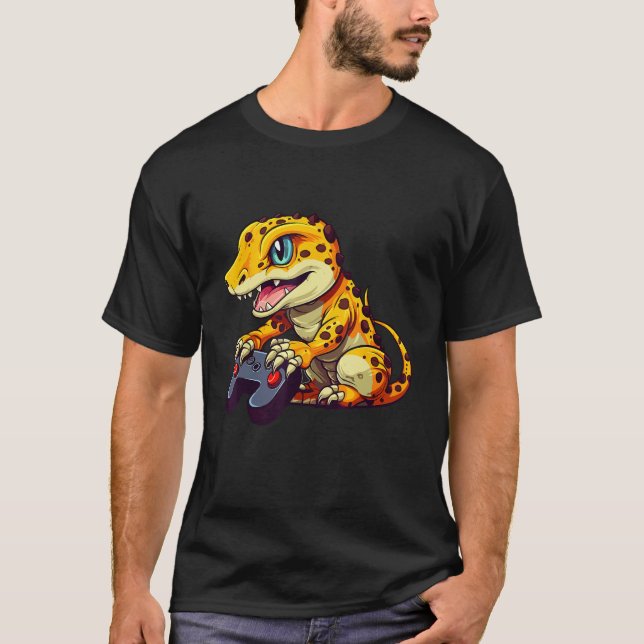Camiseta Leopard Gecko Playing Video Game Lizard & Reptiles (Frente)