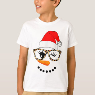 Camiseta Leopard Gles Papai Noel Rosto de Boneco de Neve Na