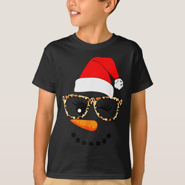 Camiseta Leopard Gles Santa Claus Snowman Face Christmas Co (Frente)