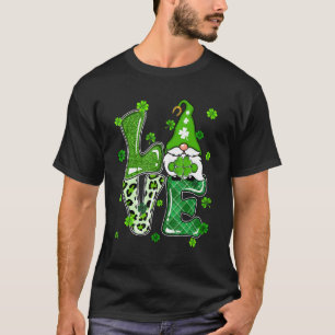 Camiseta Leopard Glitter Xadrez LOVE Gnome St Pattys Day Ir