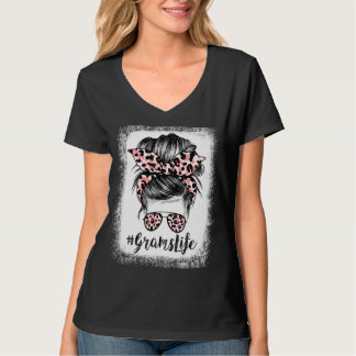 Camiseta Leopard Grams Life Cute Messy Bun Girl Da Mãe