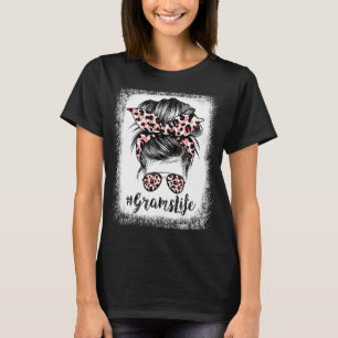 Camiseta Leopard Grams Life Cute Messy Bun Girl Da Mãe