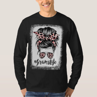 Camiseta Leopard Grams Life Cute Messy Bun Girl Da Mãe